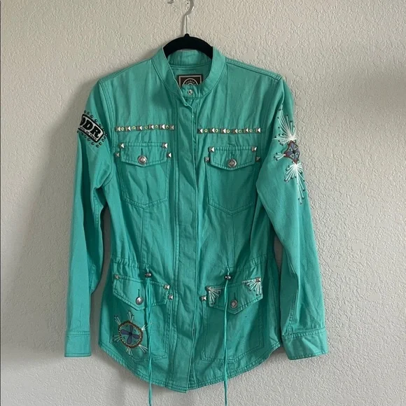 Double D Ranch Embroidered Studded Turquoise Jacket Blazer Western. Size XS - Picture 5 of 16